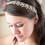 Collette - Gold Crystal Jeweled Ribbon Headband