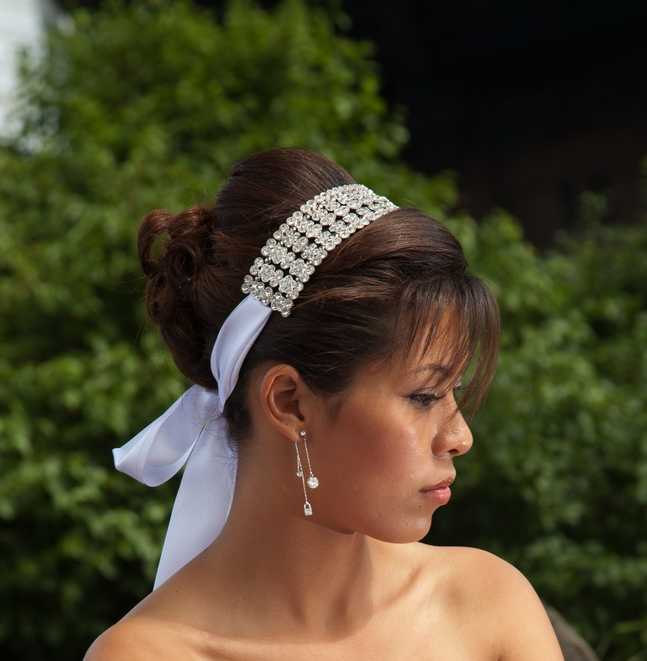 Sara - Sophisticated Floral Crystal Ribbon Headband