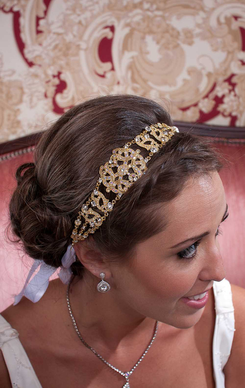 Michelle Large Vintage Style Gold Jeweled Ribbon Headband on Luulla