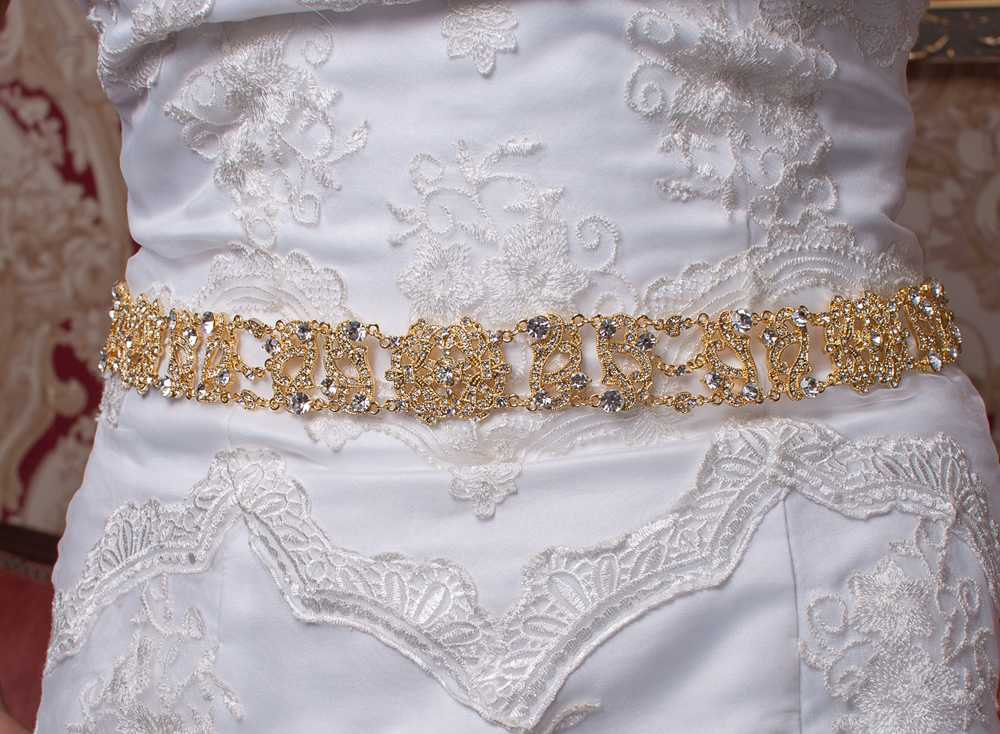 Antoinette - Gold Clear Crystals Rhinestones Bridal Belt With A Vintage Flair