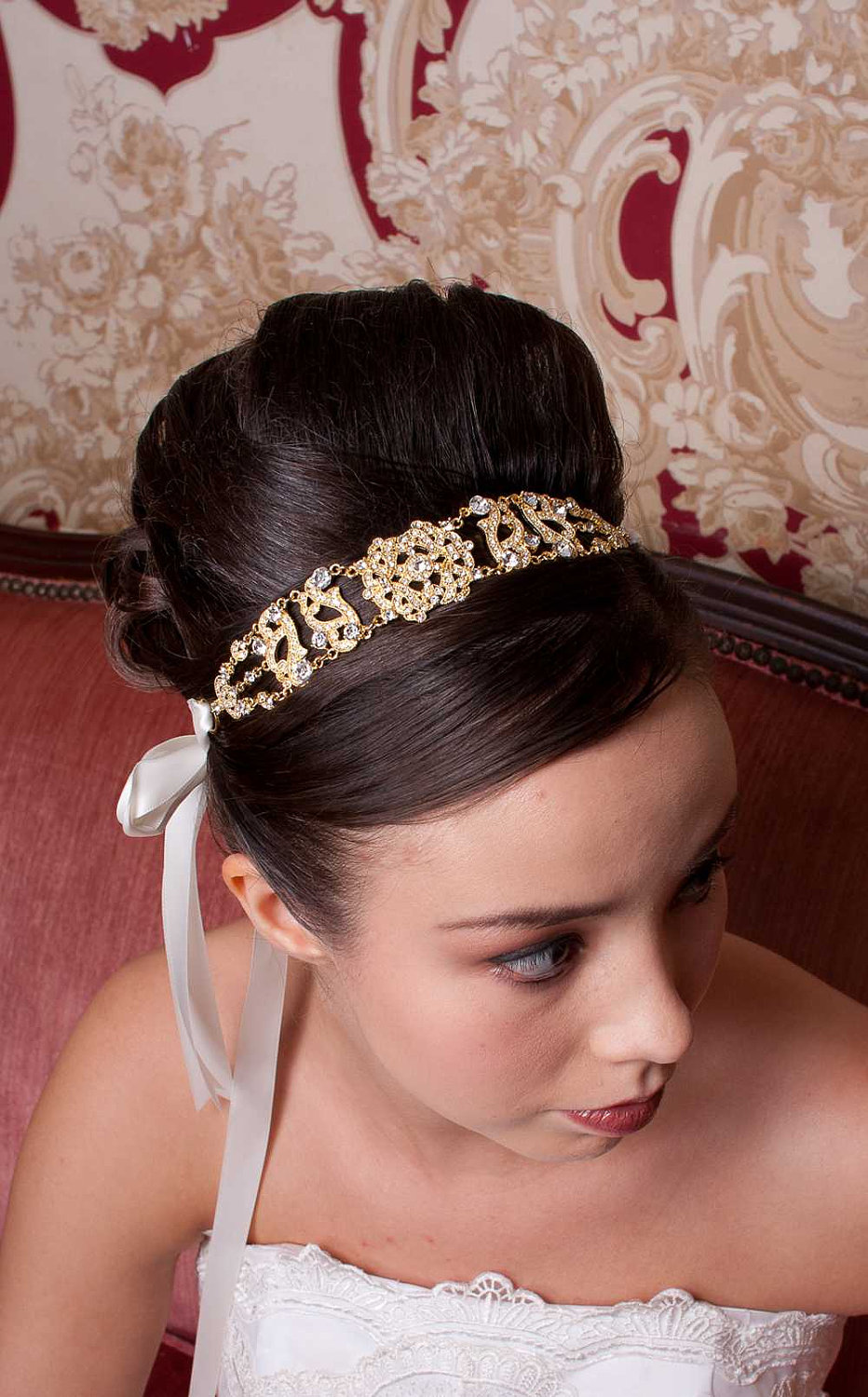 Antoinette - Gold Clear Crystals Rhinestones Headpiece With A Vintage Flair
