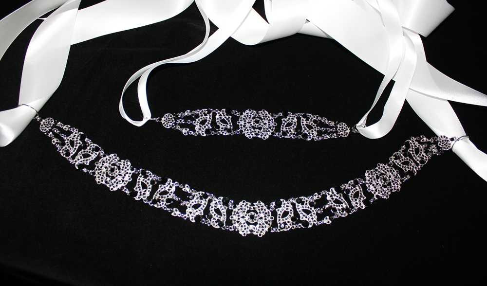 Antoinette - Silver Jet Black Crystals Rhinestones Bridal Belt With A Vintage Flair