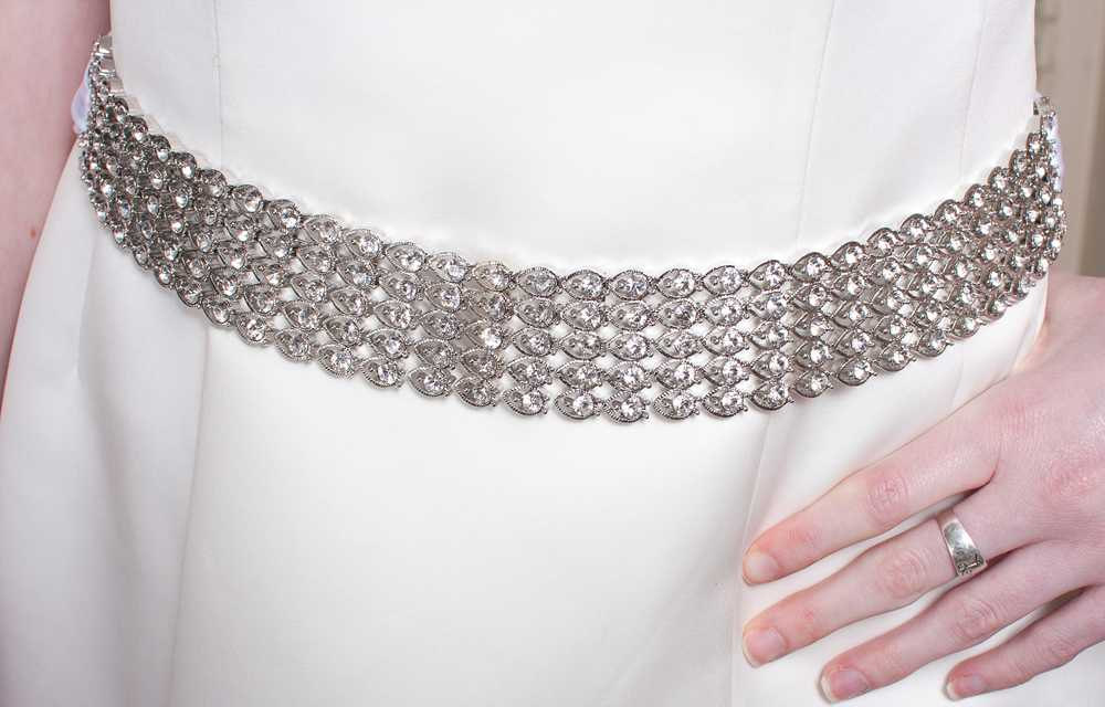 Leila - Sophisticated Silver Crystal Ribbon Belt / Sash